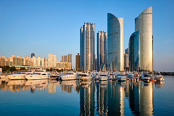 Image showing Busan marina with yachts on sunset, South Korea