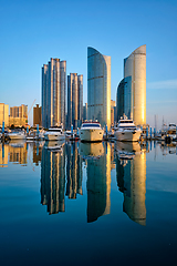 Image showing Busan marina with yachts on sunset, South Korea