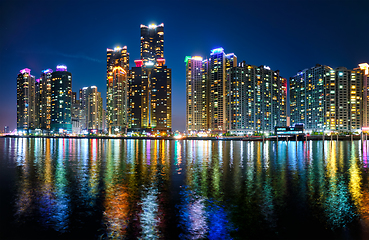 Image showing Busan Marina city skyscrapers illluminated in night