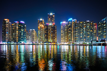 Image showing Busan Marina city skyscrapers illluminated in night