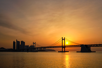 Image showing Gwangan Bridge on sunrise. Busan, South Korea