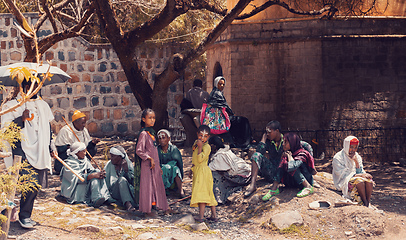 Image showing faithful pilgrims in Debre Libanos, monastery in Ethiopia