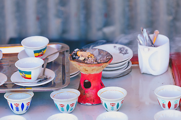 Image showing cup of Ethiopian coffee with aromatic frankincense