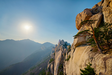 Image showing View from Ulsanbawi rock peak on sunset. Seoraksan National Park, South Corea