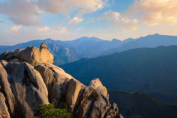 Image showing View from Ulsanbawi rock peak on sunset. Seoraksan National Park, South Corea