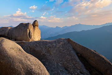 Image showing View from Ulsanbawi rock peak on sunset. Seoraksan National Park, South Corea