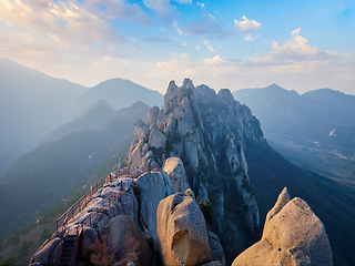 Image showing View from Ulsanbawi rock peak on sunset. Seoraksan National Park, South Corea