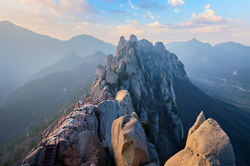 Image showing View from Ulsanbawi rock peak on sunset. Seoraksan National Park, South Corea