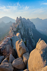 Image showing View from Ulsanbawi rock peak on sunset. Seoraksan National Park, South Corea