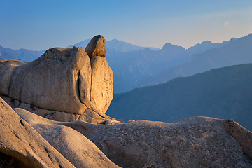 Image showing View from Ulsanbawi rock peak on sunset. Seoraksan National Park, South Corea