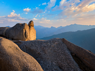 Image showing View from Ulsanbawi rock peak on sunset. Seoraksan National Park, South Corea