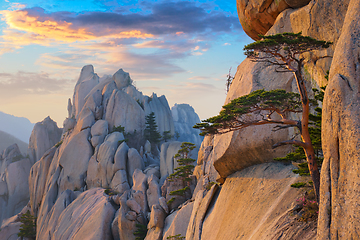 Image showing View from Ulsanbawi rock peak on sunset. Seoraksan National Park, South Corea