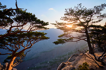 Image showing View from Ulsanbawi rock peak on sunset. Seoraksan National Park, South Corea