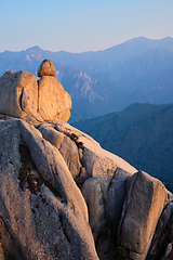 Image showing View from Ulsanbawi rock peak on sunset. Seoraksan National Park, South Corea