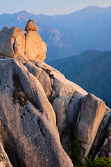 Image showing View from Ulsanbawi rock peak on sunset. Seoraksan National Park, South Corea