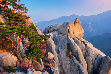 Image showing View from Ulsanbawi rock peak on sunset. Seoraksan National Park, South Corea