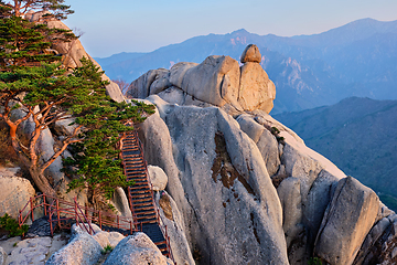 Image showing View from Ulsanbawi rock peak on sunset. Seoraksan National Park, South Corea