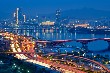 Image showing Seoul cityscape in twilight, South Korea.