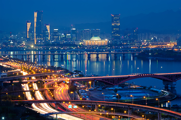 Image showing Seoul cityscape in twilight, South Korea.