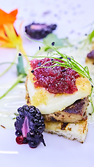 Image showing The foie gras with sauce. Shallow dof.