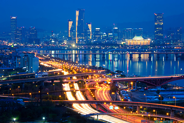 Image showing Seoul cityscape in twilight, South Korea.