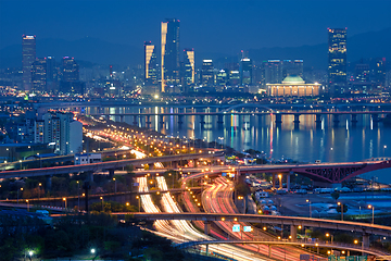 Image showing Seoul cityscape in twilight, South Korea.