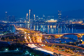 Image showing Seoul cityscape in twilight, South Korea.