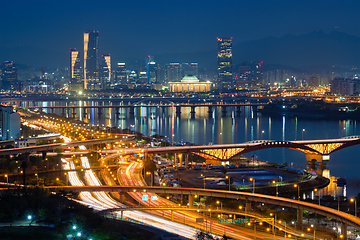 Image showing Seoul cityscape in twilight, South Korea.