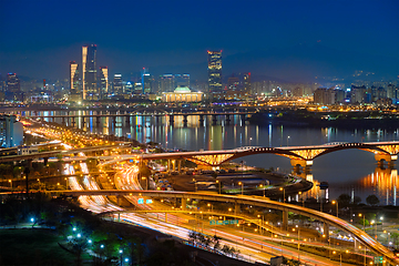 Image showing Seoul cityscape in twilight, South Korea.