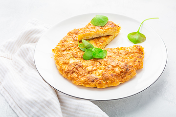Image showing Spanish omelet (Tortilla de patatas) with potatoes and onion