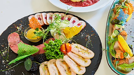 Image showing Assortment of cold meats, variety of processed cold meat products