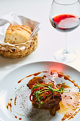 Image showing Delicious beef steak with vegetables. Shallow dof.