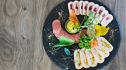 Image showing Assortment of cold meats, variety of processed cold meat products