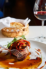 Image showing Delicious beef steak with vegetables. Shallow dof.