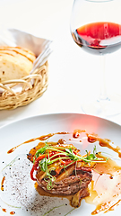 Image showing Delicious beef steak with vegetables. Shallow dof.