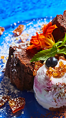 Image showing The chocolate Brownie with Vanilla Ice Cream