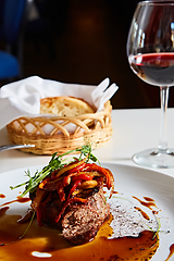 Image showing Delicious beef steak with vegetables. Shallow dof.