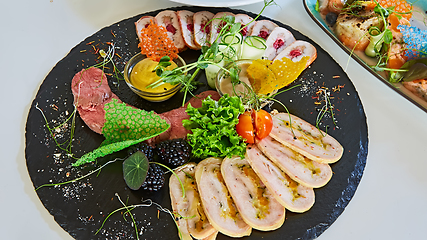 Image showing Assortment of cold meats, variety of processed cold meat products