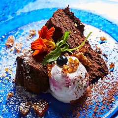 Image showing The chocolate Brownie with Vanilla Ice Cream