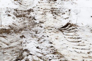 Image showing Traces of the car on the snow