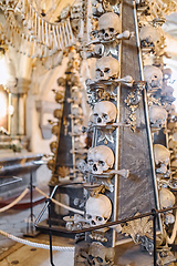 Image showing Human skulls and bones in ossuary Sedlec Kostnice