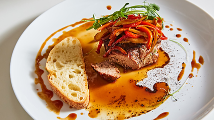 Image showing Delicious beef steak with vegetables. Shallow dof.