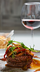 Image showing Delicious beef steak with vegetables. Shallow dof.