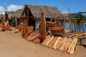 Image showing drying wood behind hut, Madagascar