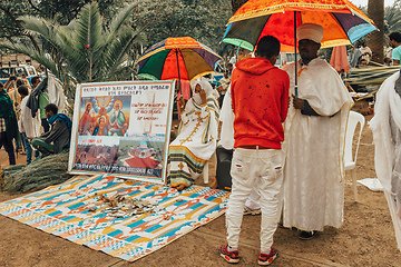 Image showing Orthodox Christian monk at worship on the street during easter