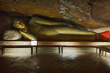 Image showing Ancient Buddha image in Dambulla Rock Temple caves, Sri Lanka