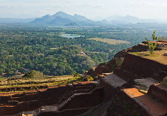 Image showing View and ruins on top of Sigiriya rock