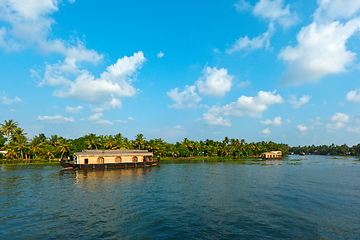 Image showing Houseboat on Kerala backwaters, India