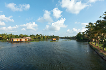 Image showing Houseboats on Kerala backwaters. Kerala, India