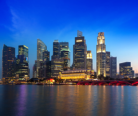 Image showing Singapore skyline and river in evening